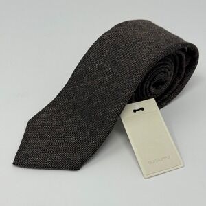 SUITSUPPLY  Necktie Tie Plain Brown Textured Linen Silk Blend D181098 Men's NWT